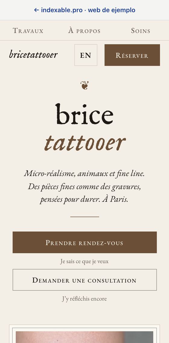 Example site for bricetattooer on a phone